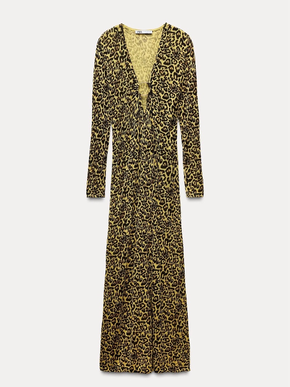 Zara Yellow and Black Leopard-Print Knit dress Maxi Dress. NWT